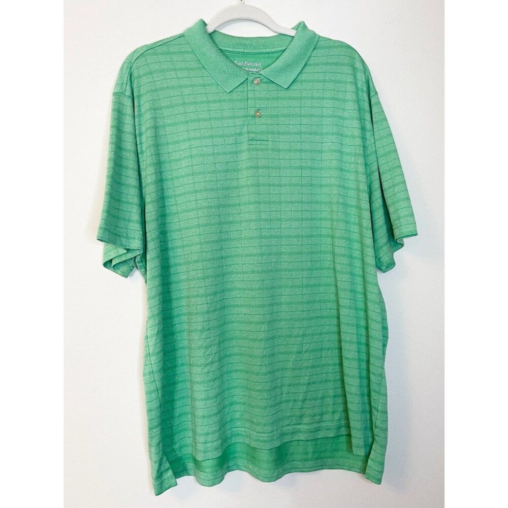 Saddlebred Performance Polo Shirt Men's XL Green Grid Golf Athletic Short Sleeve